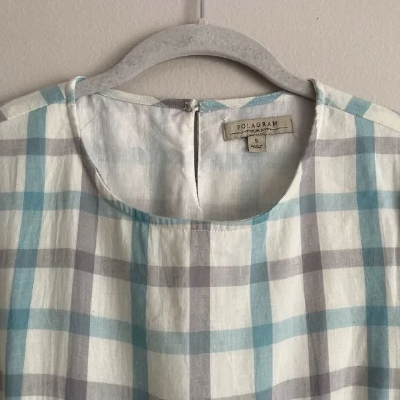 Polagram Anthropologie Blue Gray Checkered Dress Size Small Cottagecore - Picture 2 of 12